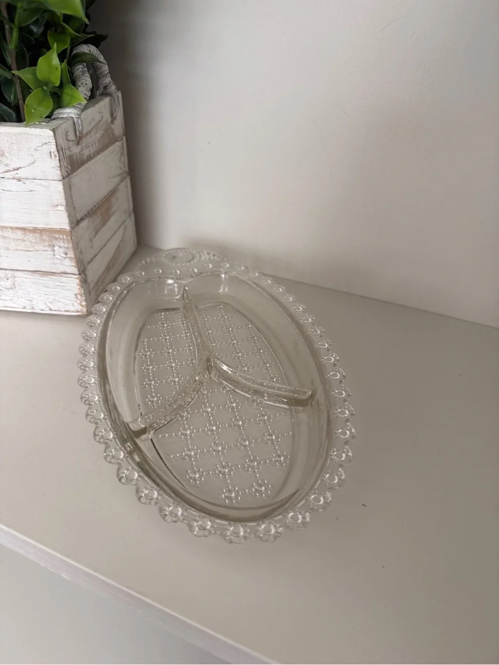 Divided Relish Dish Beaded vintage clear